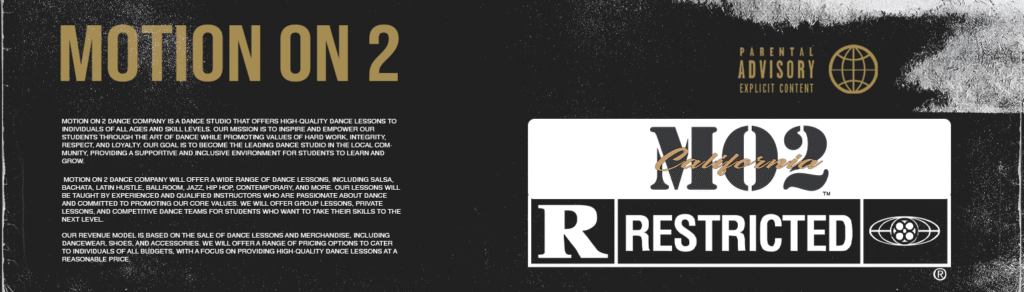 Black Motion On 2 “MO2 Restricted” sticker design featuring bold white text and barcode-inspired visual branding.